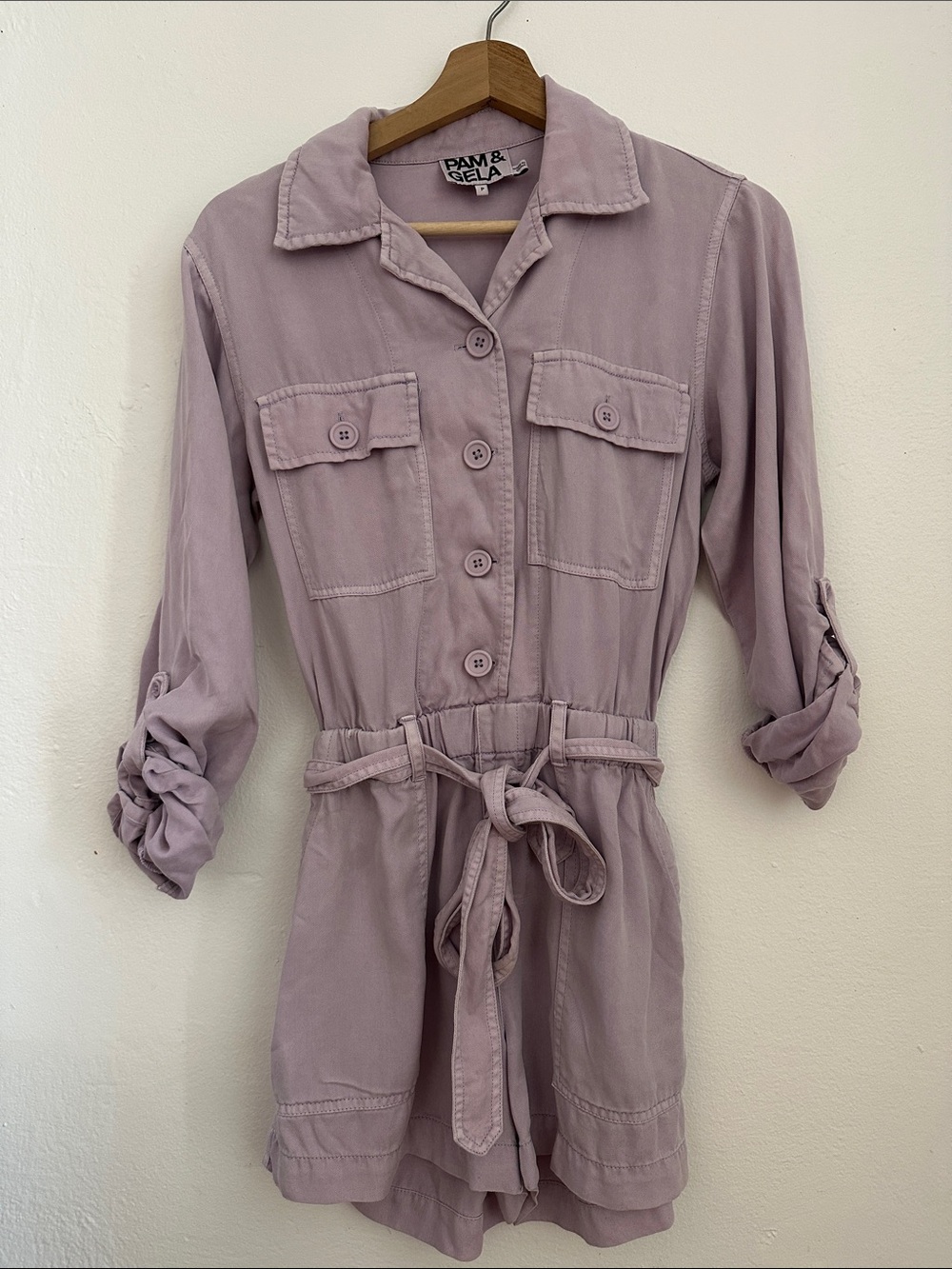 Pam & Gela Dusty Mauve Utility Tie-Waist romper